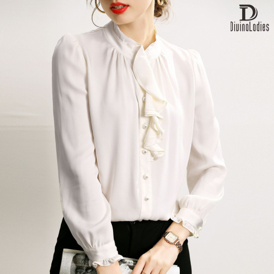 Elegant Long Sleeve Mulberry Silk Cardigan Fashion Shirt For Women