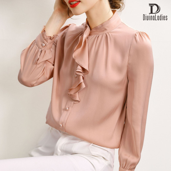 Elegant Long Sleeve Mulberry Silk Cardigan Fashion Shirt For Women