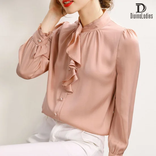 Elegant Long Sleeve Mulberry Silk Cardigan Fashion Shirt For Women Elegant Long Sleeve Mulberry Silk Cardigan Fashion Shirt For Women