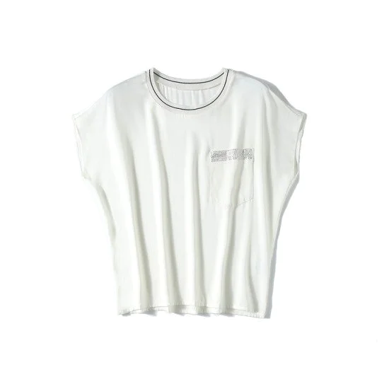 French Short Sleeve Silk White t-Shirt Elegant Loose Tops For Women French Short Sleeve Silk White t-Shirt Elegant Loose Tops For Women