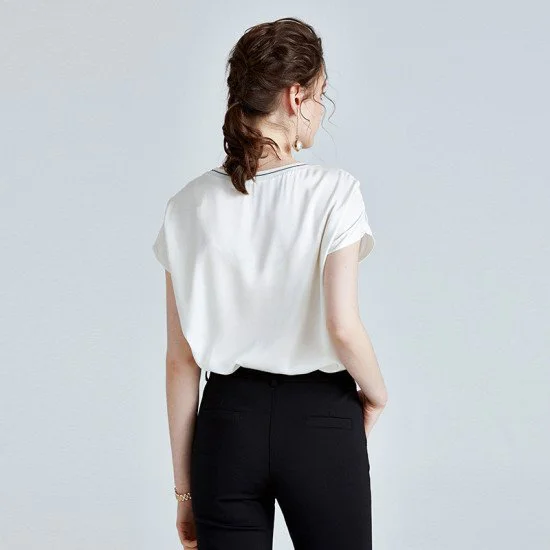 French Short Sleeve Silk White t-Shirt Elegant Loose Tops For Women French Short Sleeve Silk White t-Shirt Elegant Loose Tops For Women