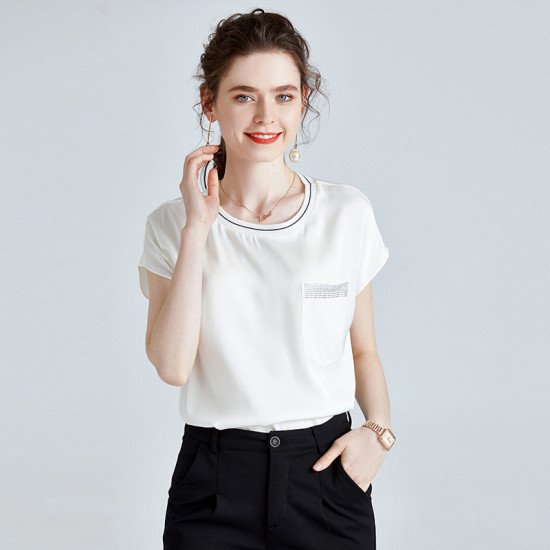 French Short Sleeve Silk White t-Shirt Elegant Loose Tops For Women
