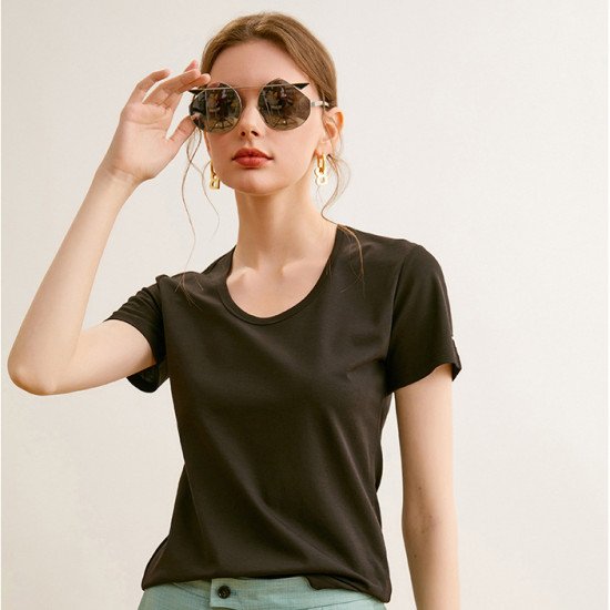 Ice Ammonia Cotton T-Shirt Loose Casual Tops Simple Basic For Women Ice Ammonia Cotton T-Shirt Loose Casual Tops Simple Basic For Women