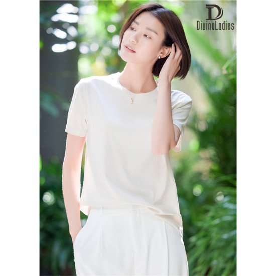 Casual Basic Loose Tees Thin Summer Mulberry Silk T-Shirt For Women Casual Basic Loose Tees Thin Summer Mulberry Silk T-Shirt For Women