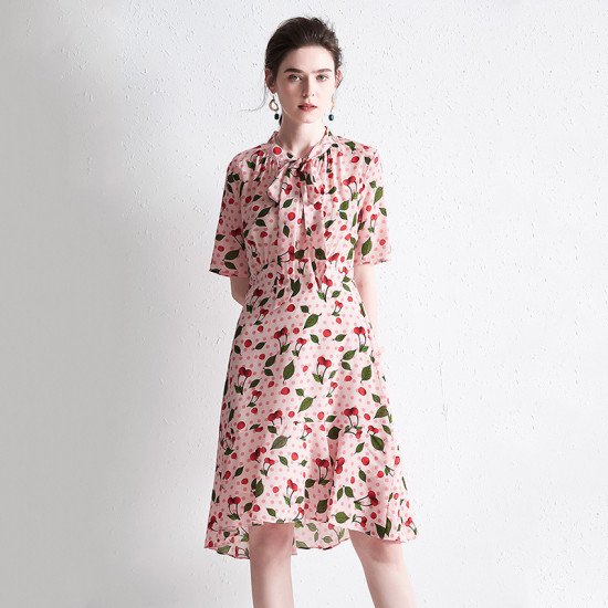 New Floral Print Tea Break Silk Women Dress Elegant Ladies Long Skirt New Floral Print Tea Break Silk Women Dress Elegant Ladies Long Skirt