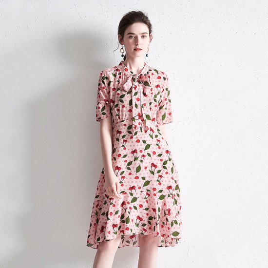 New Floral Print Tea Break Silk Women Dress Elegant Ladies Long Skirt New Floral Print Tea Break Silk Women Dress Elegant Ladies Long Skirt