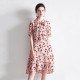 New Floral Print Tea Break Silk Women Dress Elegant Ladies Long Skirt