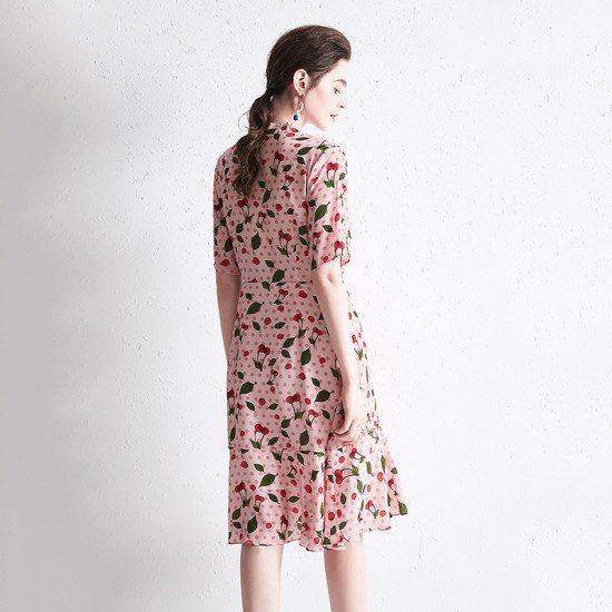 New Floral Print Tea Break Silk Women Dress Elegant Ladies Long Skirt New Floral Print Tea Break Silk Women Dress Elegant Ladies Long Skirt