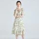 Short Sleeve Women Mulberry Silk Dress Elegant Waist Thin Ruffle Skirt