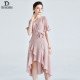 Elegant Slim Fit Thin All-Match Silk Dress Pink Large Swing Long Skirt Elegant Slim Fit Thin All-Match Silk Dress Pink Large Swing Long Skirt