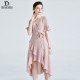 Elegant Slim Fit Thin All-Match Silk Dress Pink Large Swing Long Skirt