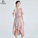 Elegant Slim Fit Thin All-Match Silk Dress Pink Large Swing Long Skirt Elegant Slim Fit Thin All-Match Silk Dress Pink Large Swing Long Skirt