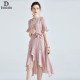 Elegant Slim Fit Thin All-Match Silk Dress Pink Large Swing Long Skirt Elegant Slim Fit Thin All-Match Silk Dress Pink Large Swing Long Skirt