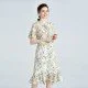 Short Sleeve Women Mulberry Silk Dress Elegant Waist Thin Ruffle Skirt