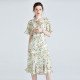 Short Sleeve Women Mulberry Silk Dress Elegant Waist Thin Ruffle Skirt Short Sleeve Women Mulberry Silk Dress Elegant Waist Thin Ruffle Skirt