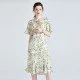 Short Sleeve Women Mulberry Silk Dress Elegant Waist Thin Ruffle Skirt
