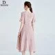 Elegant Slim Fit Thin All-Match Silk Dress Pink Large Swing Long Skirt Elegant Slim Fit Thin All-Match Silk Dress Pink Large Swing Long Skirt