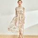 Flying Sleeve Women Long Skirt Print Double Layer Big Swing Silk Dress Flying Sleeve Women Long Skirt Print Double Layer Big Swing Silk Dress