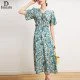 Elegant Mulberry Silk Blue Dress V-Neck Waist Print A-Line Long Skirt Elegant Mulberry Silk Blue Dress V-Neck Waist Print A-Line Long Skirt