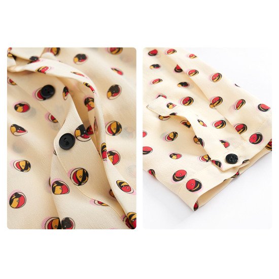 Polka Dot Print 100% Mulberry Silk Long Skirt Coat Doll Collar Dress