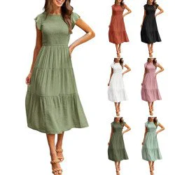 Pleated layered short sleeve large swing new dress for women