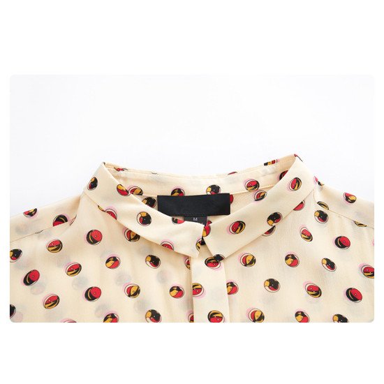 Polka Dot Print 100% Mulberry Silk Long Skirt Coat Doll Collar Dress