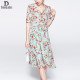 Floral Skirt Short Sleeve v-Neck High End Women Mulberry Silk Dress Floral Skirt Short Sleeve v-Neck High End Women Mulberry Silk Dress