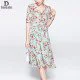 Floral Skirt Short Sleeve v-Neck High End Women Mulberry Silk Dress Floral Skirt Short Sleeve v-Neck High End Women Mulberry Silk Dress
