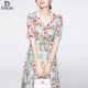 Floral Skirt Short Sleeve v-Neck High End Women Mulberry Silk Dress Floral Skirt Short Sleeve v-Neck High End Women Mulberry Silk Dress