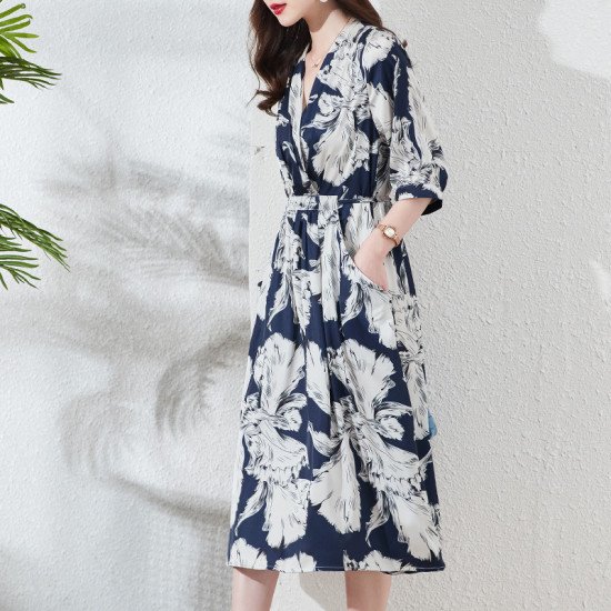 Printed Mulberry Silk Women Dress Fashion Plus Size Mid-Length Skirt
