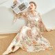 Flying Sleeve Women Long Skirt Print Double Layer Big Swing Silk Dress Flying Sleeve Women Long Skirt Print Double Layer Big Swing Silk Dress