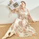 Flying Sleeve Women Long Skirt Print Double Layer Big Swing Silk Dress Flying Sleeve Women Long Skirt Print Double Layer Big Swing Silk Dress