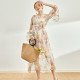 Flying Sleeve Women Long Skirt Print Double Layer Big Swing Silk Dress Flying Sleeve Women Long Skirt Print Double Layer Big Swing Silk Dress
