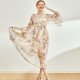 Flying Sleeve Women Long Skirt Print Double Layer Big Swing Silk Dress Flying Sleeve Women Long Skirt Print Double Layer Big Swing Silk Dress