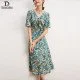 Elegant Mulberry Silk Blue Dress V-Neck Waist Print A-Line Long Skirt Elegant Mulberry Silk Blue Dress V-Neck Waist Print A-Line Long Skirt