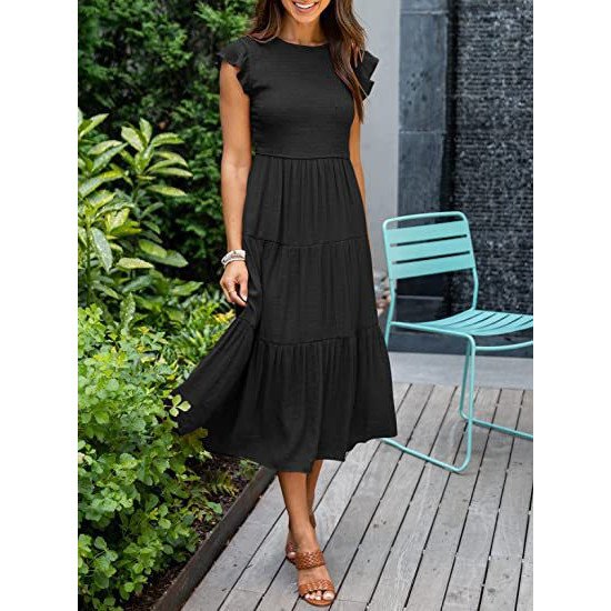 Pleated layered short sleeve large swing new dress for women