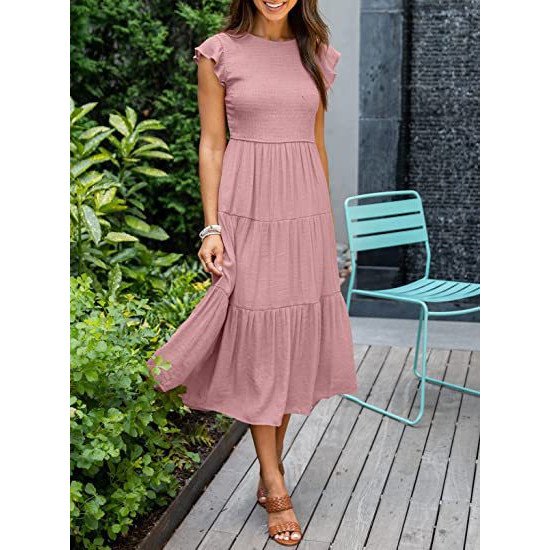 Pleated layered short sleeve large swing new dress for women