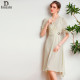 Elegant V Neck Waist Long Skirt Casual Slim Silk Swing Dress For Women Elegant V Neck Waist Long Skirt Casual Slim Silk Swing Dress For Women
