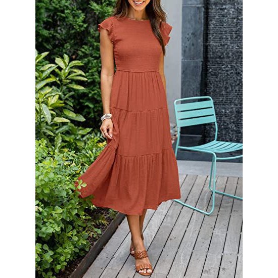 Pleated layered short sleeve large swing new dress for women