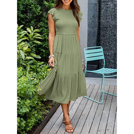 Pleated layered short sleeve large swing new dress for women