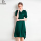 Elegant V Neck Waist Long Skirt Casual Slim Silk Swing Dress For Women