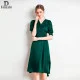Elegant V Neck Waist Long Skirt Casual Slim Silk Swing Dress For Women